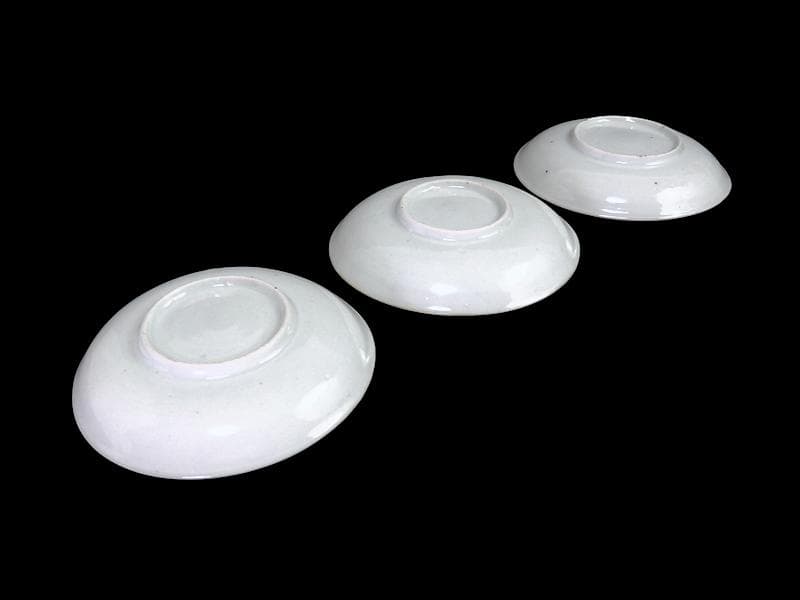 古伊万里　染錦　鶉に菊の図　４寸皿　３枚　D187A-fbve