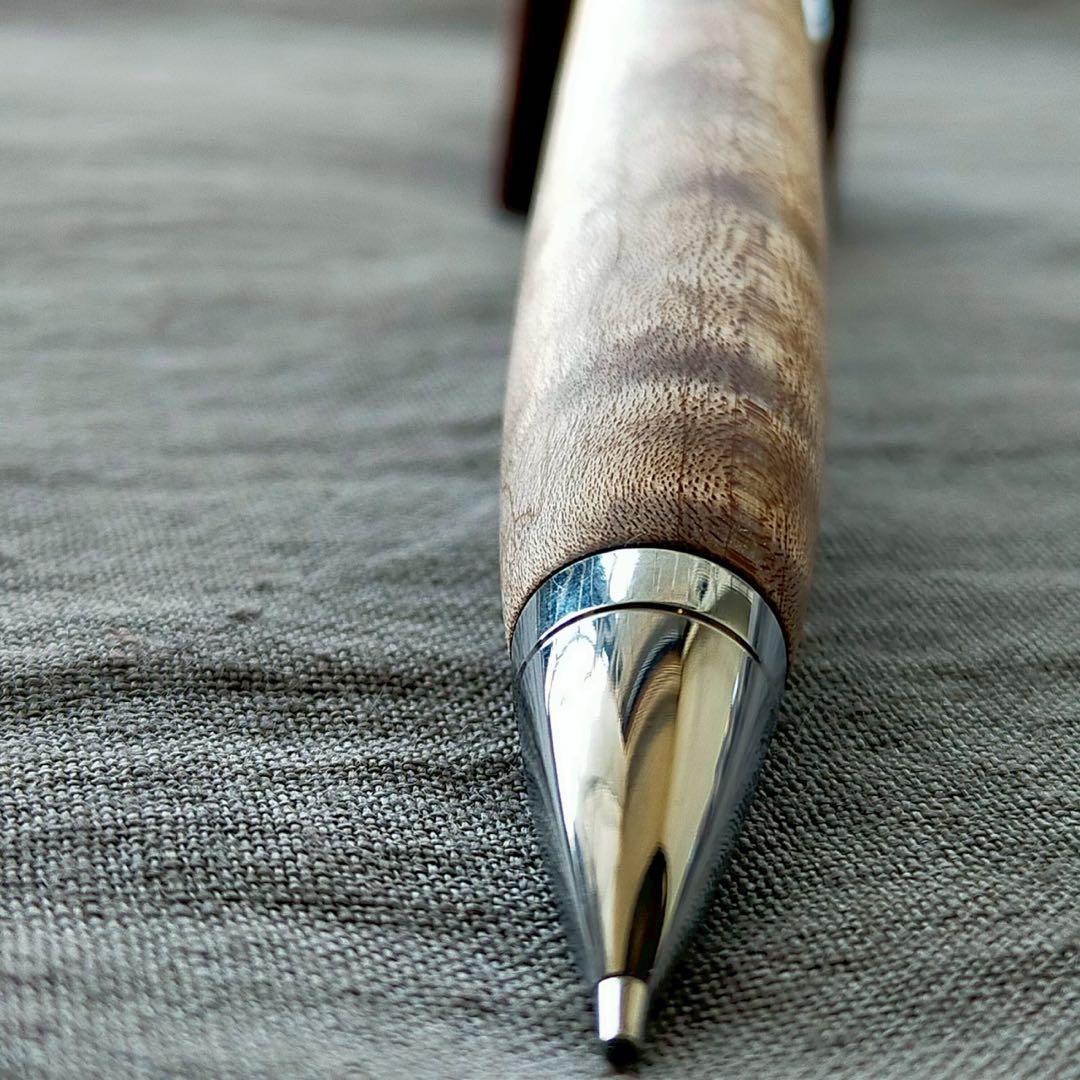 ハンドメイド　木軸シャープぺン　楓　縮杢　泡杢　0.5mm　ウッドペン　天然木