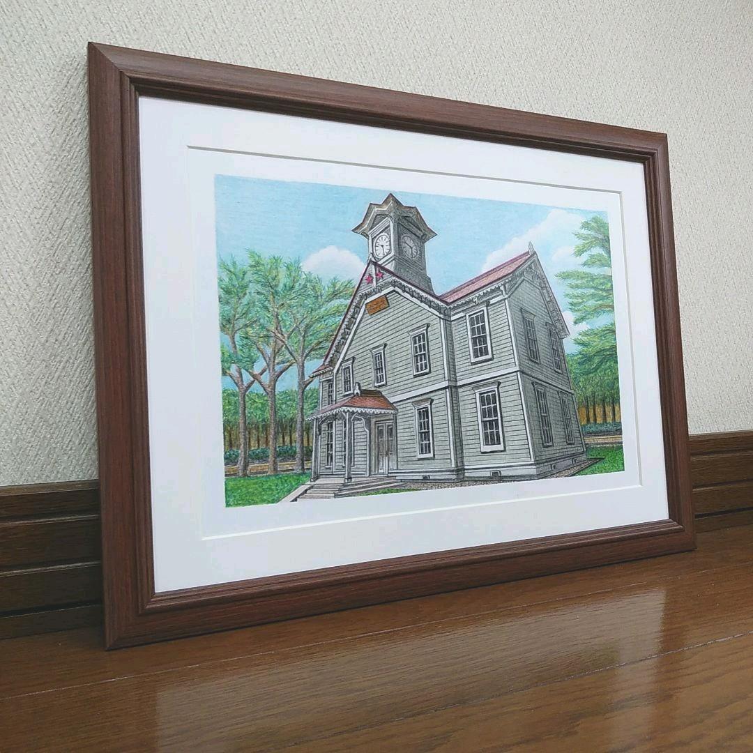 絵画色鉛筆風景画『札幌時計台』原画