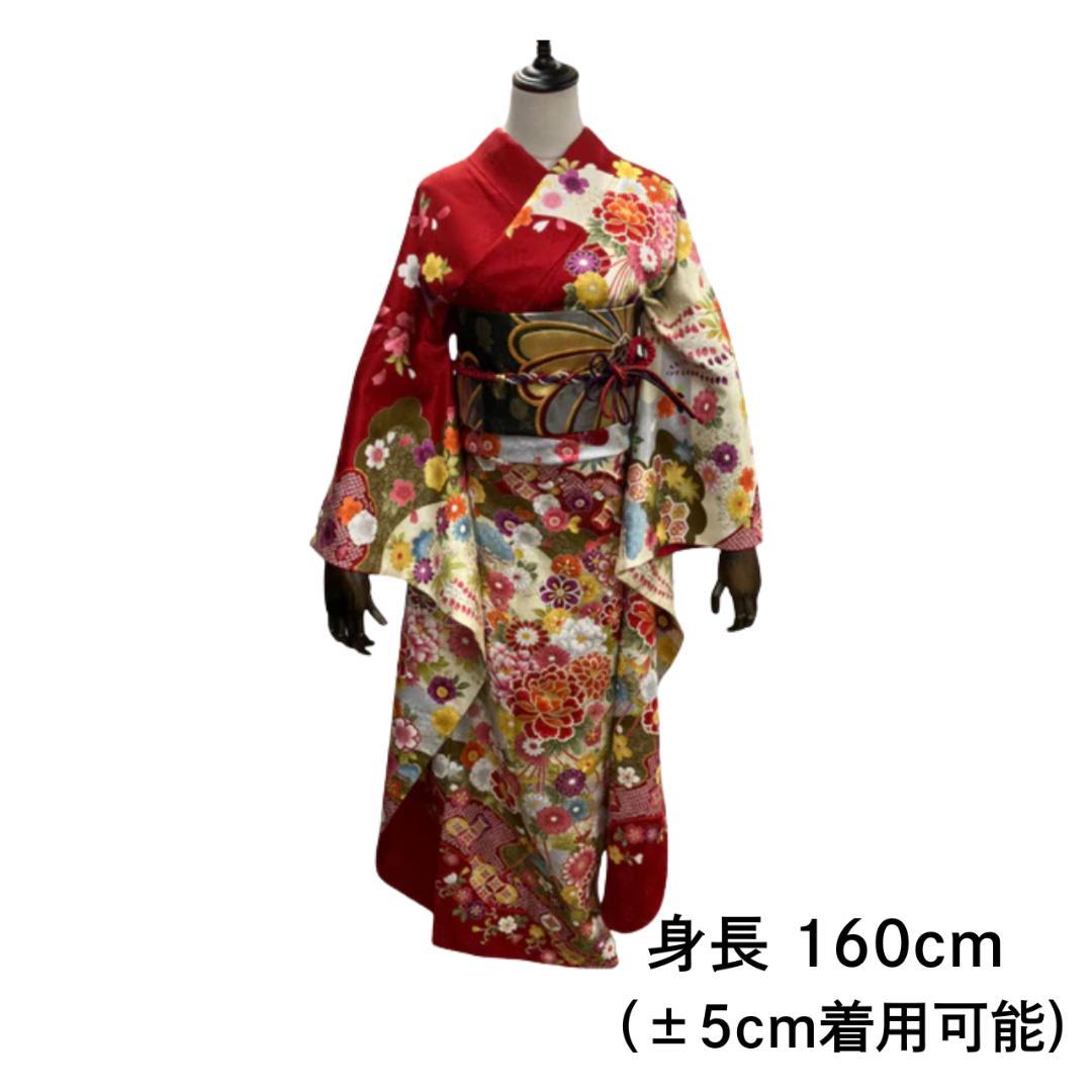 ≪早い者勝ち≫【美品】 振袖セット 成人式 正絹 古典柄 振袖 赤 S*11 ●