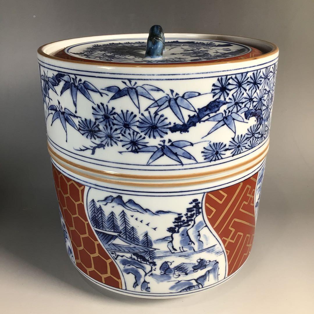 Ｎ７１　皆具　『清宝造』『染付金蘭手山水文』『水指　建水　蓋置　杓立』　共箱