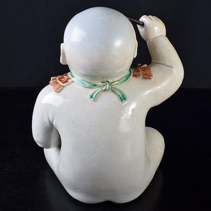 ちゅーちゃん 　古伊万里　陶人形　色絵　太鼓打唐子像　置物　M　R7926