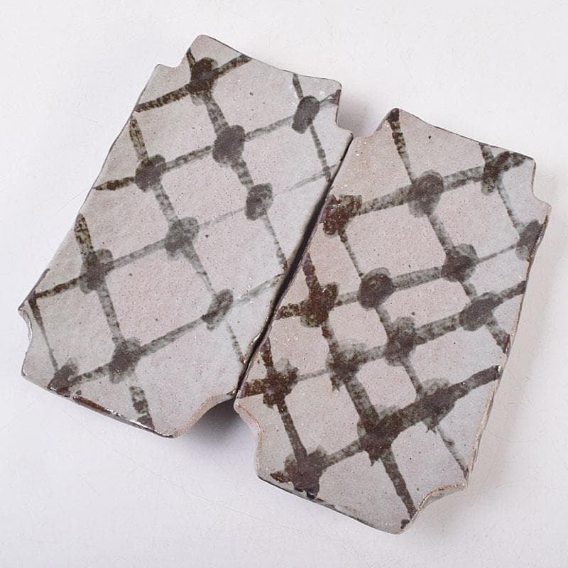 和食器　三郷焼　峯岸良尚作　鉄絵網目文　長角皿　五客　共箱　C R9021