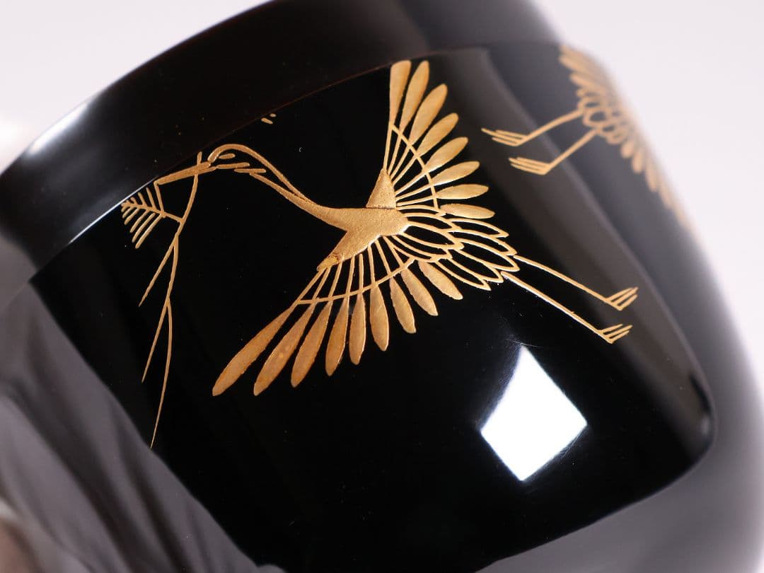 茶道具 新井司平「松喰鶴蒔絵」大棗 尋牛斎・書付 金蒔絵 木製【MA869】