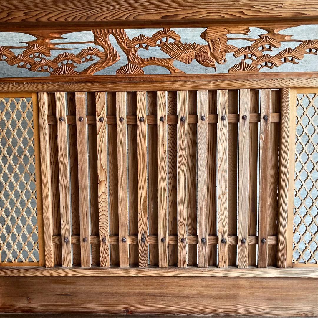 衝立 仕切り パーテーション 木製 彫刻 透かし彫 格子 松 和風 大型 レトロ