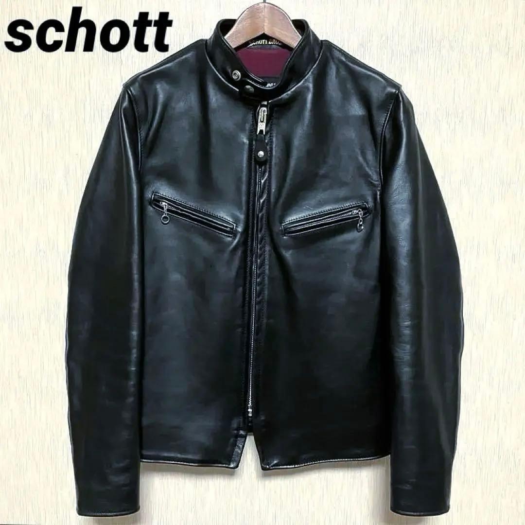 極美品 schott ショット 641XX 立襟黒革ライダース 36 現行 最新