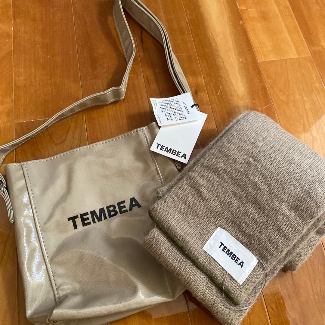 TEMBEA サンドベージュ ショルダーバッグとマフラーのセット
