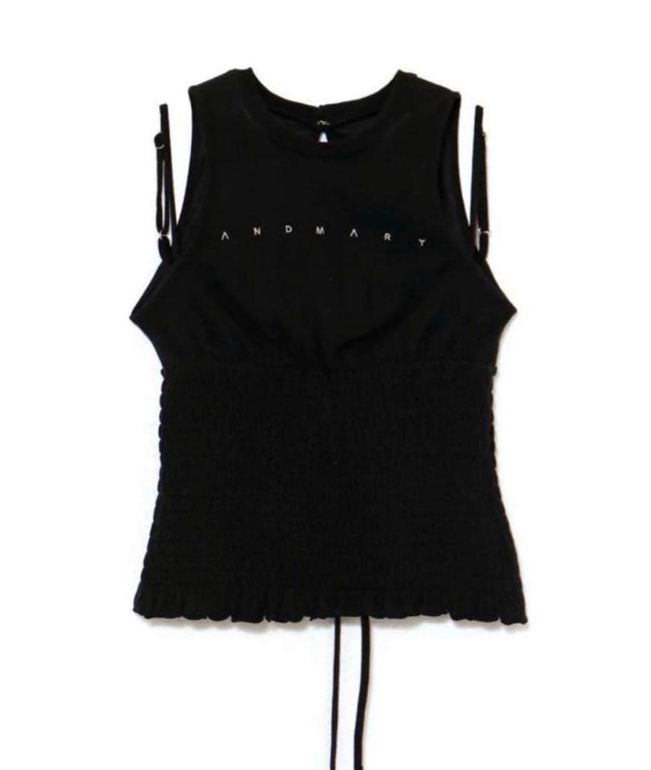 トップス ANDMARY Ami shirring logo tops black