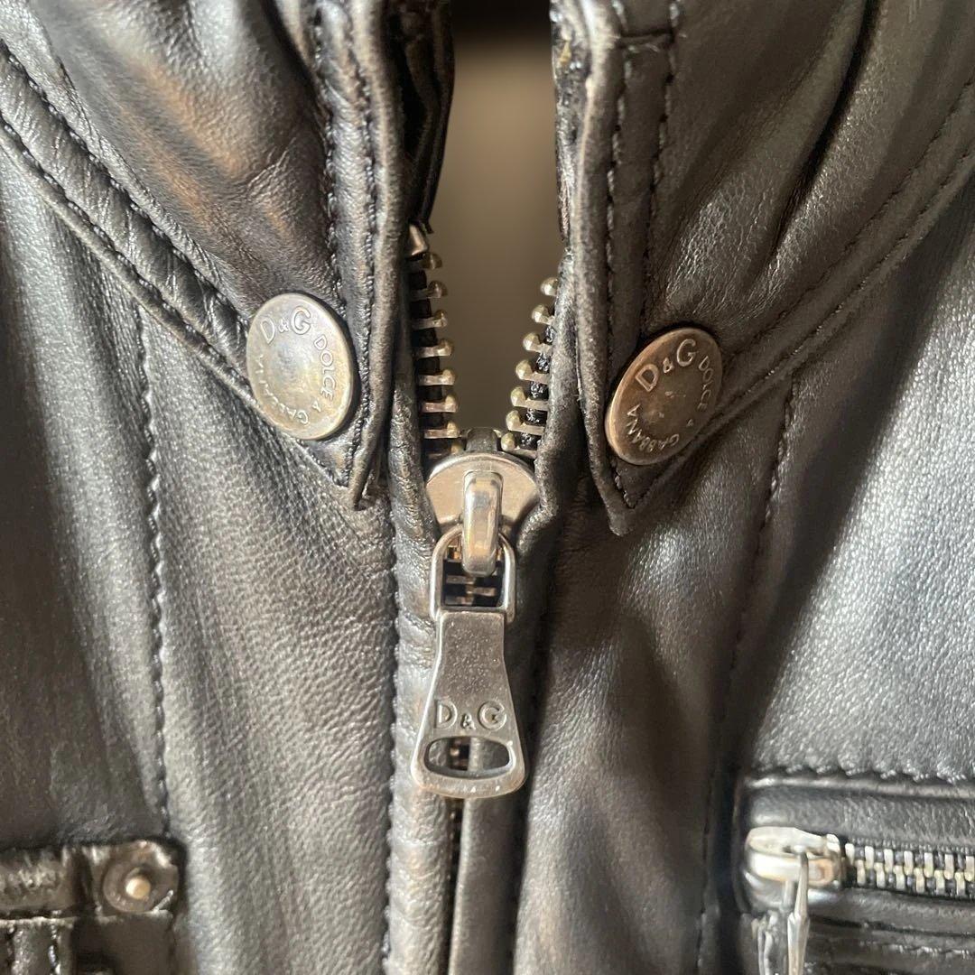 D&G ブラック レザー シングルライダースジャケット サイズ46