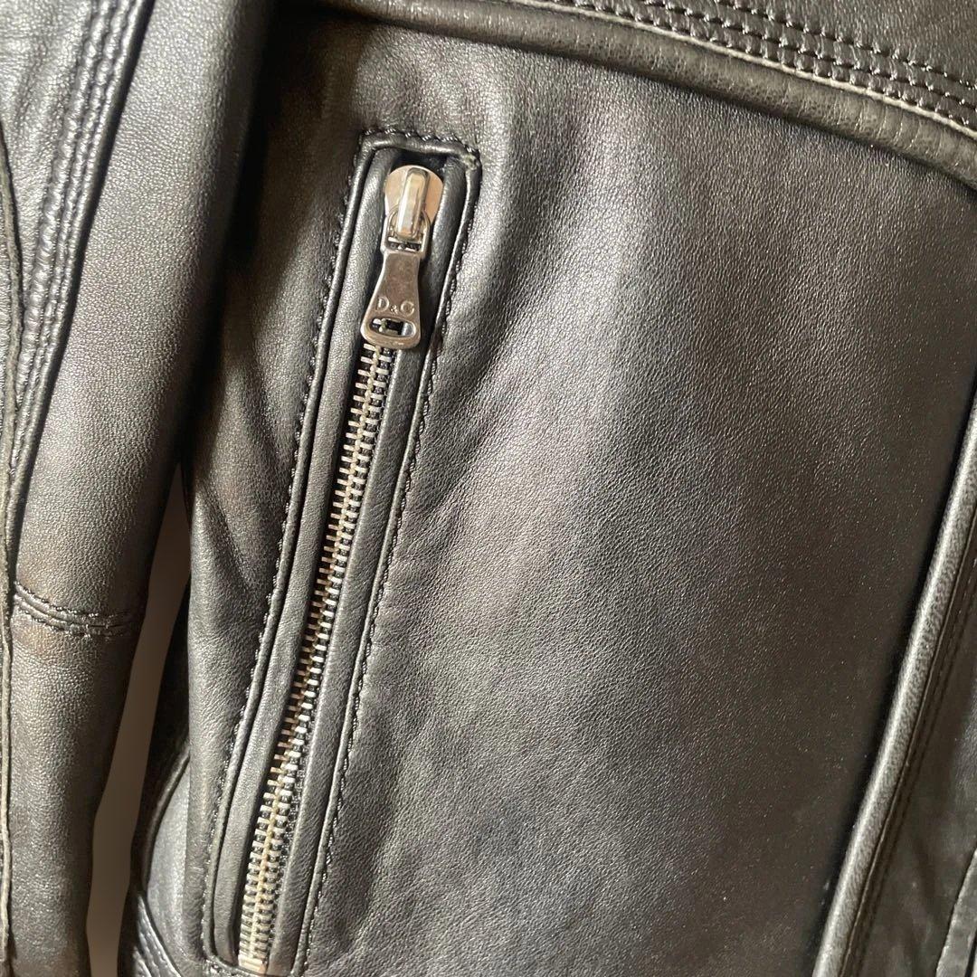 D&G ブラック レザー シングルライダースジャケット サイズ46