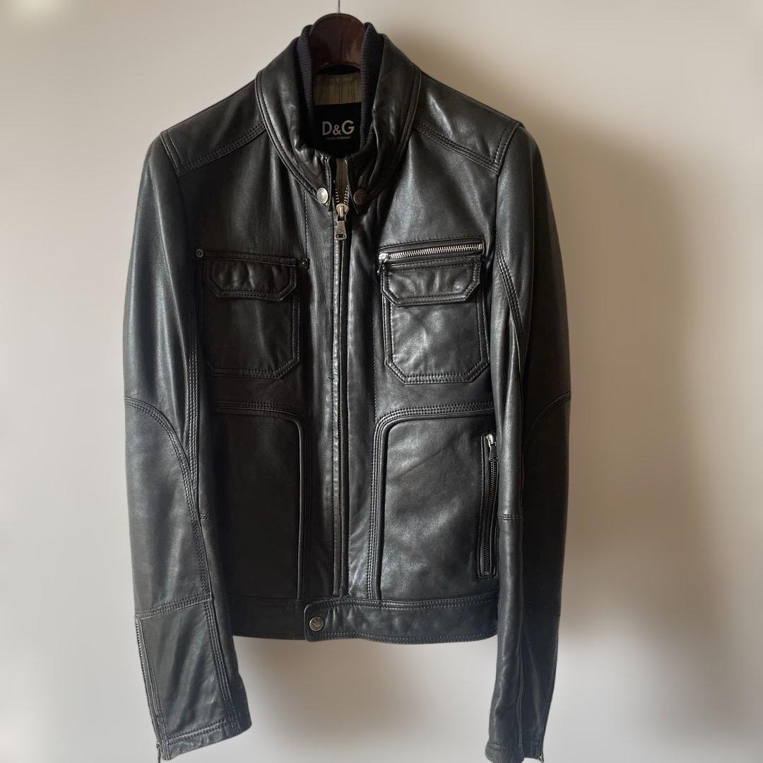 D&G ブラック レザー シングルライダースジャケット サイズ46