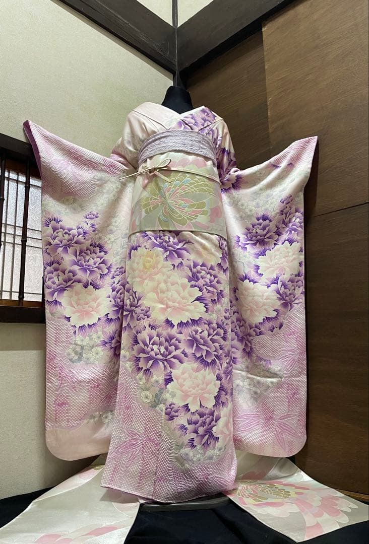 振袖フルセット6点サイズM〜Ｌ絞り花文　正絹売り切り終了