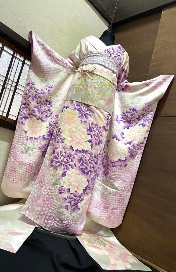 振袖フルセット6点サイズM〜Ｌ絞り花文　正絹売り切り終了