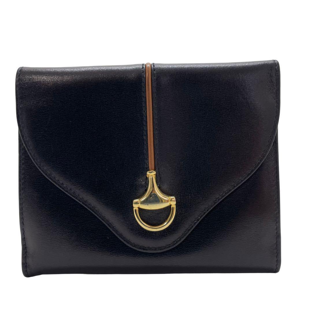 希少 GUCCI グッチ 折り財布 ブラック ホースビット オールド Wホック