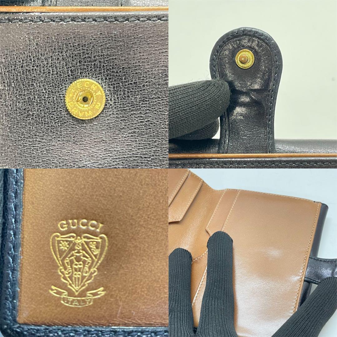 希少 GUCCI グッチ 折り財布 ブラック ホースビット オールド Wホック