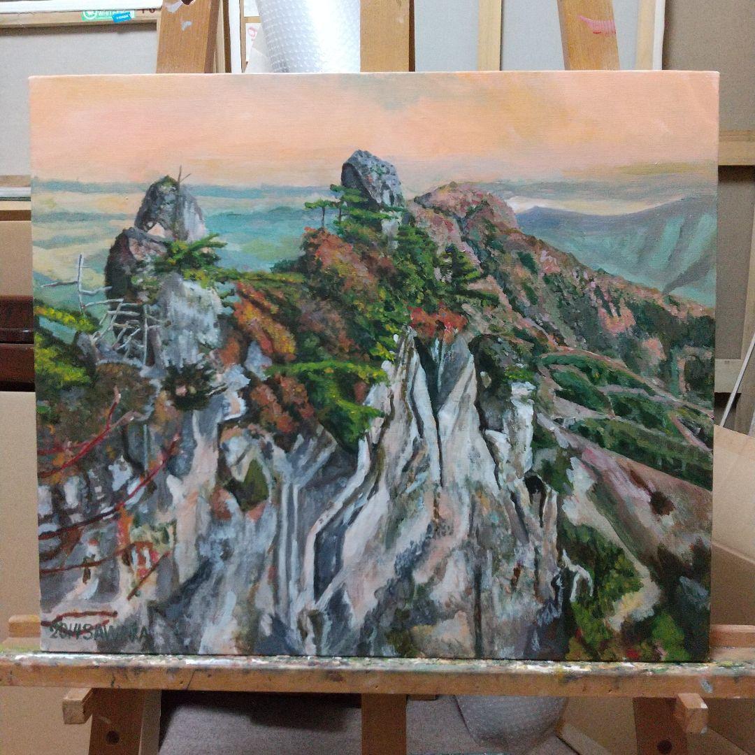 絵画、アクリル画、F10号、岩山から見た紅葉の妙義山　佐原聖春