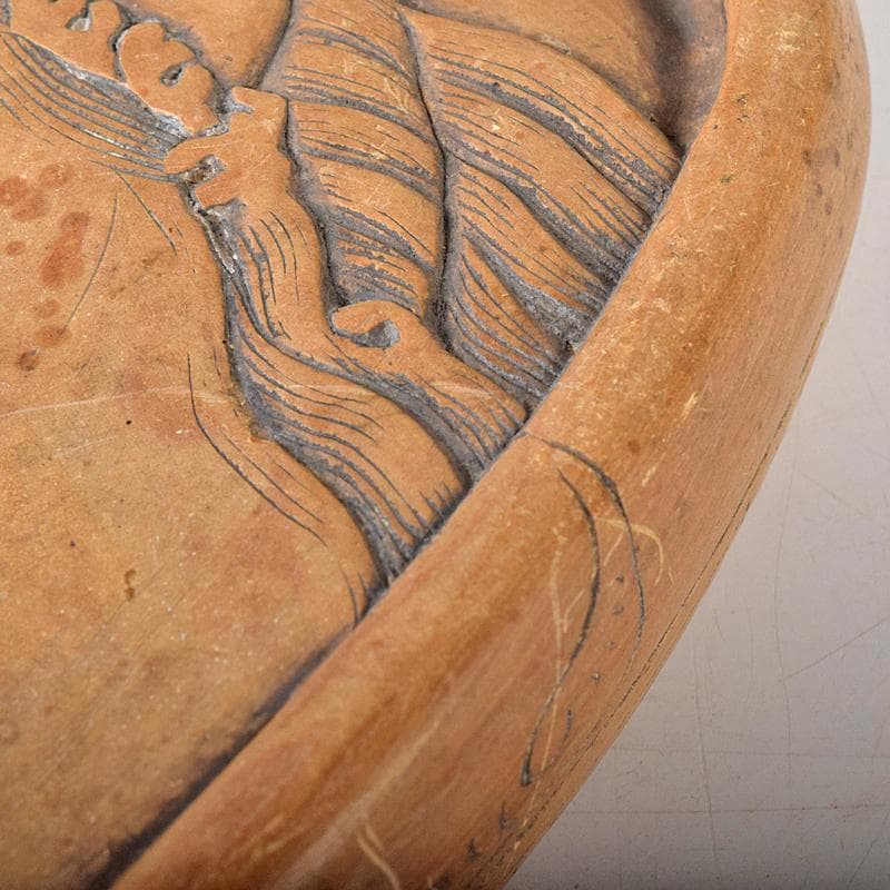 中国　書道具　日の出波刻　黄澄泥硯　C　R8324