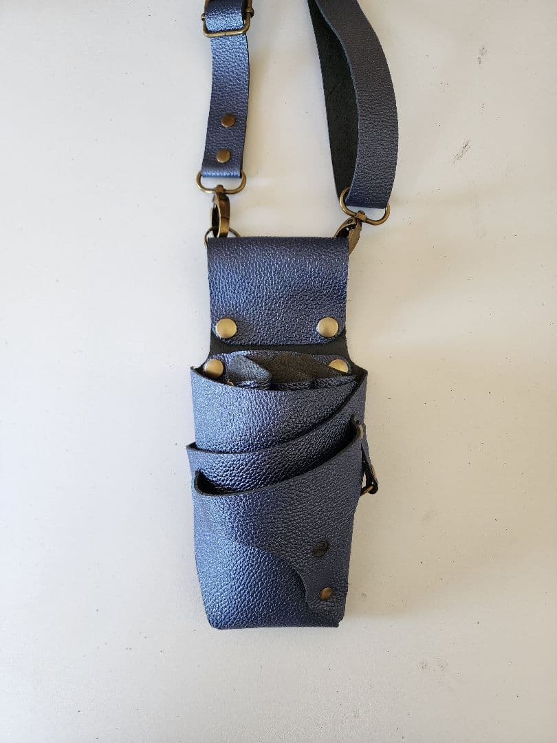 シザーケース本革 4丁タイプ ネイビーラメ入り