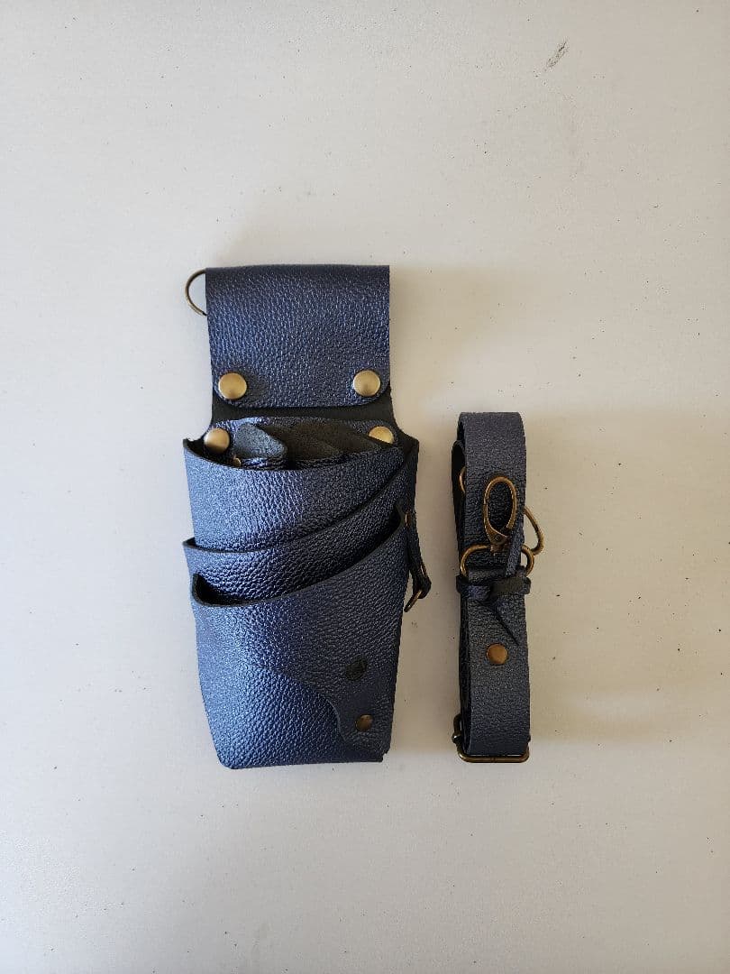 シザーケース本革 4丁タイプ ネイビーラメ入り