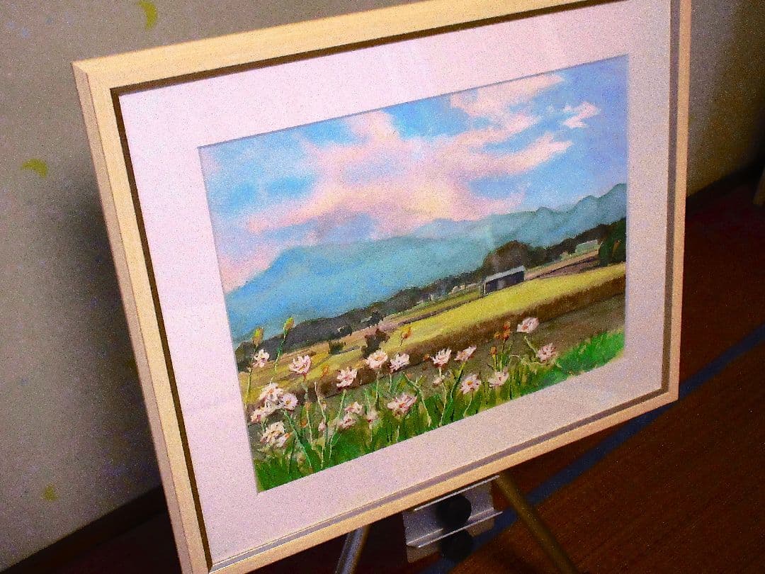 水彩画 風景画 白い花額装済み
