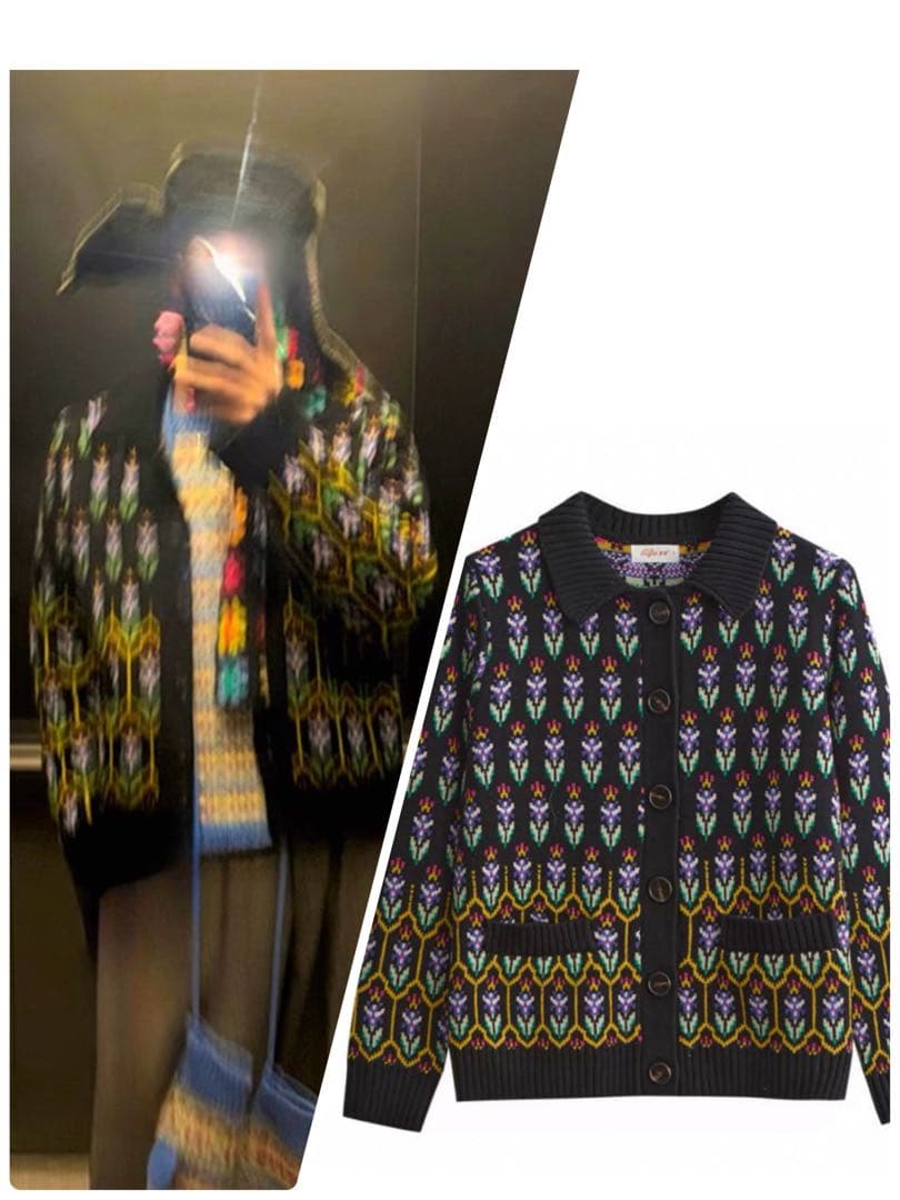 ジヨン GD G-DRAGON ジードラゴン 花柄ジャカードニットカーディガン