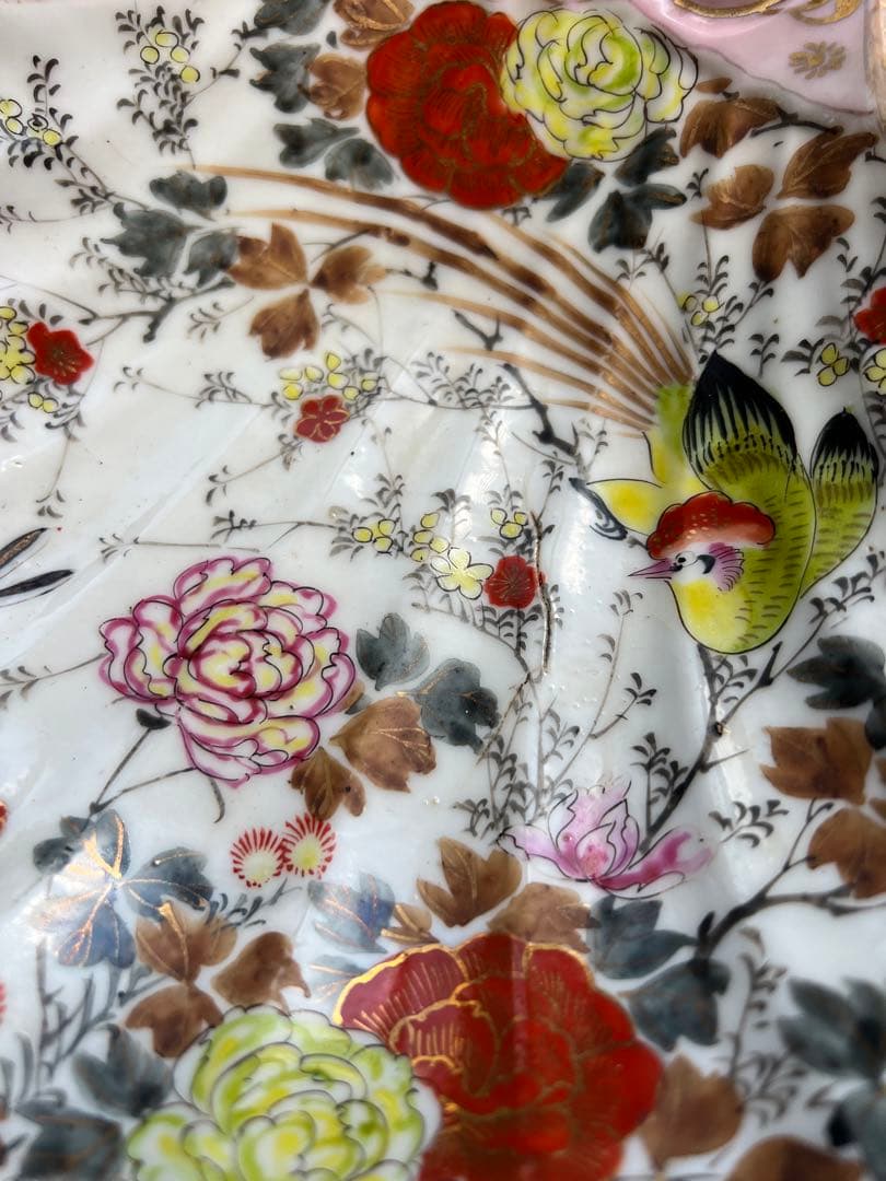 古伊万里　アンティーク　骨董　赤絵貝型菓子器　輸出用　花鳥の図　飾皿