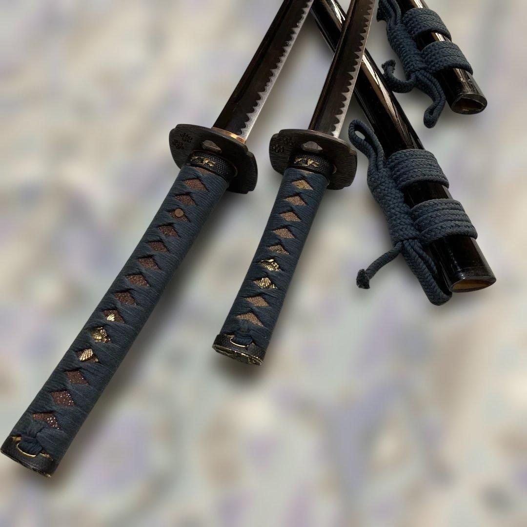 高級豪華版居合刀大小２本 青柄 桜透し木瓜鍔