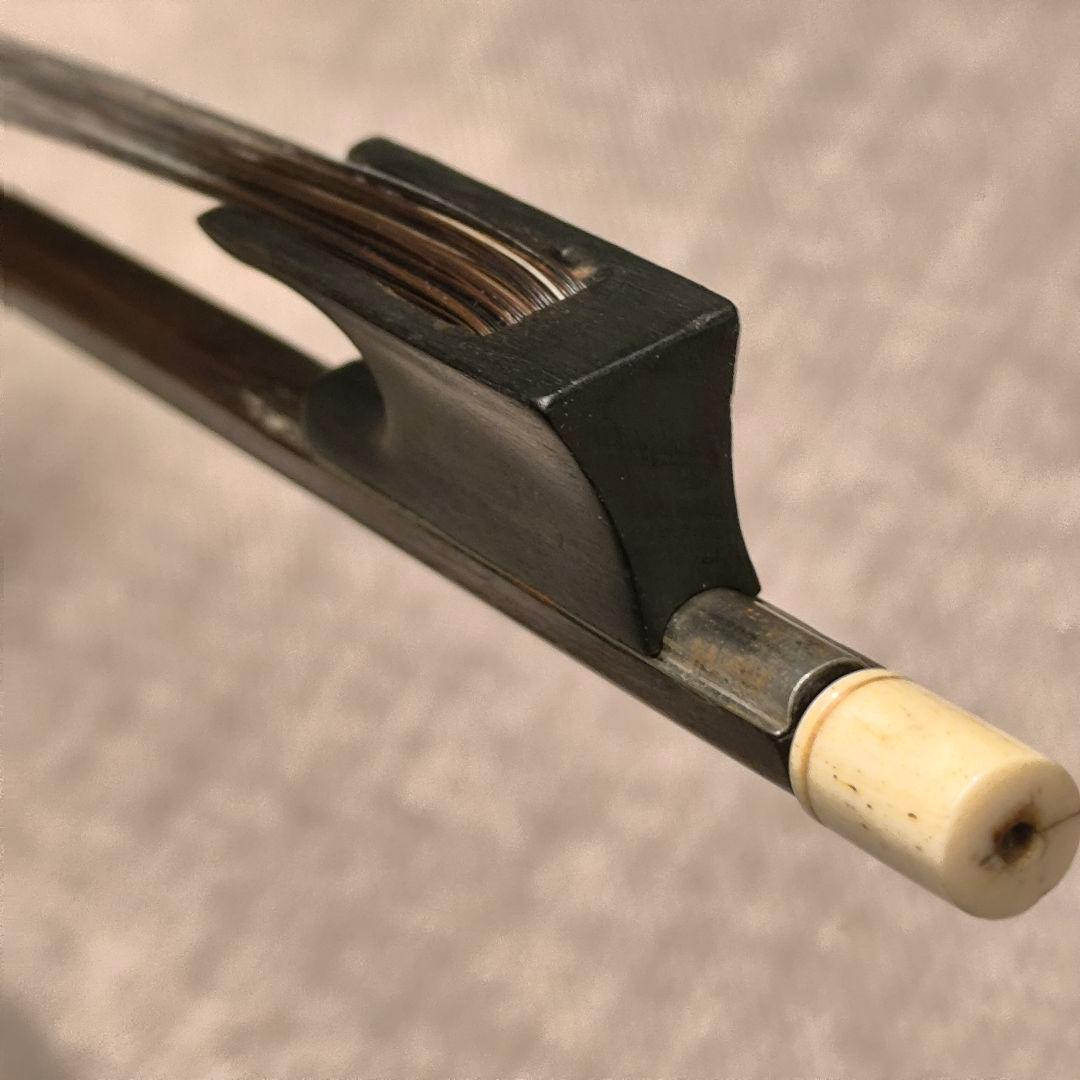 【調整済】オールドバイオリン弓 4/4 オープンフロッグ 黒茶馬毛