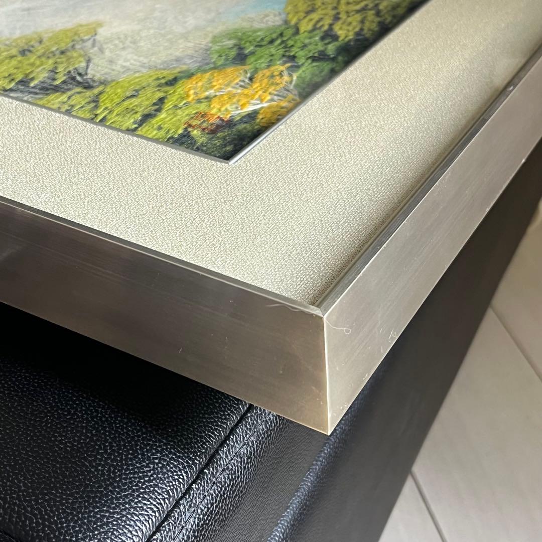 福岡小次郎　新緑　春山　和紙画　和風画　日本画　額　屏風　障子紙　ちぎり絵　和紙