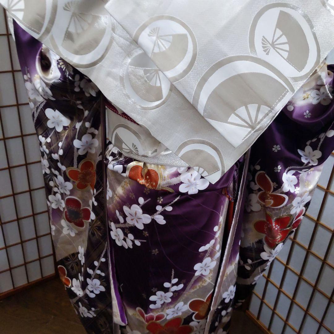463紫　華やか 古典柄　金彩 正絹振袖6点フルセット成人式卒業式謝恩会結婚式