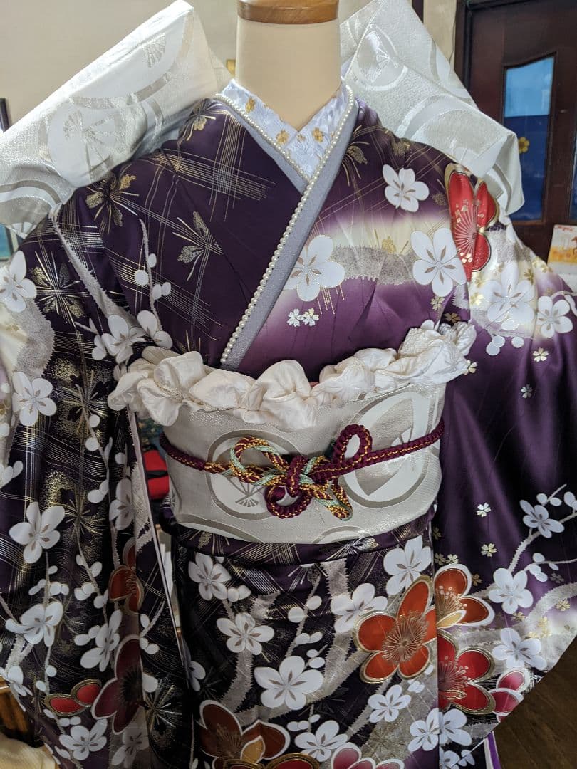 463紫　華やか 古典柄　金彩 正絹振袖6点フルセット成人式卒業式謝恩会結婚式