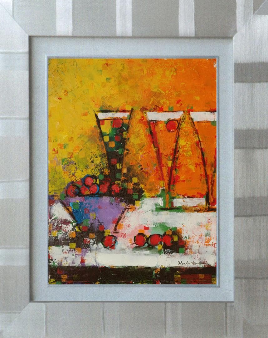 油絵 菅家令子絵 絵画インテリア額付(黒) uF6-062804 ワインフルーツ