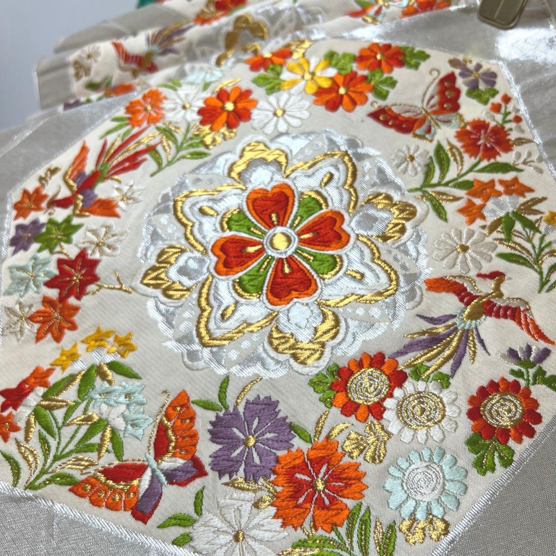 369 振袖フルセット 正絹 緑 橙 グリーン 絞り 金銀彩 古典 レトロ 長身