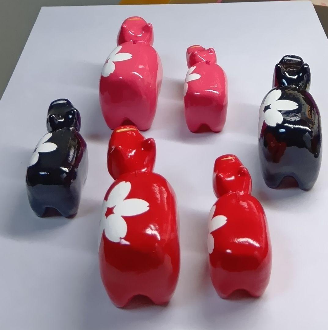 新品　野沢民芸　赤ベコ　ハンサムブロッサム　6点セット　赤、黒、ピンク