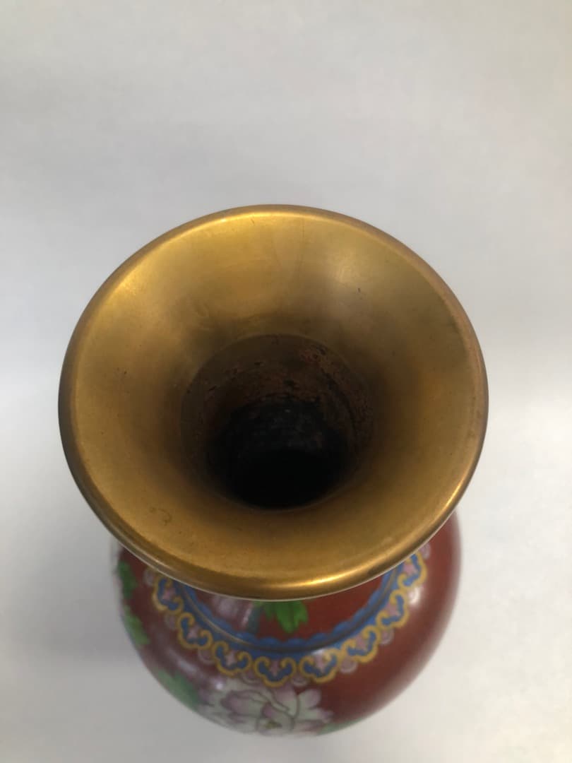 中国美術　七宝焼　琺瑯彩絵花瓶　高さ31cm 　台付　美品