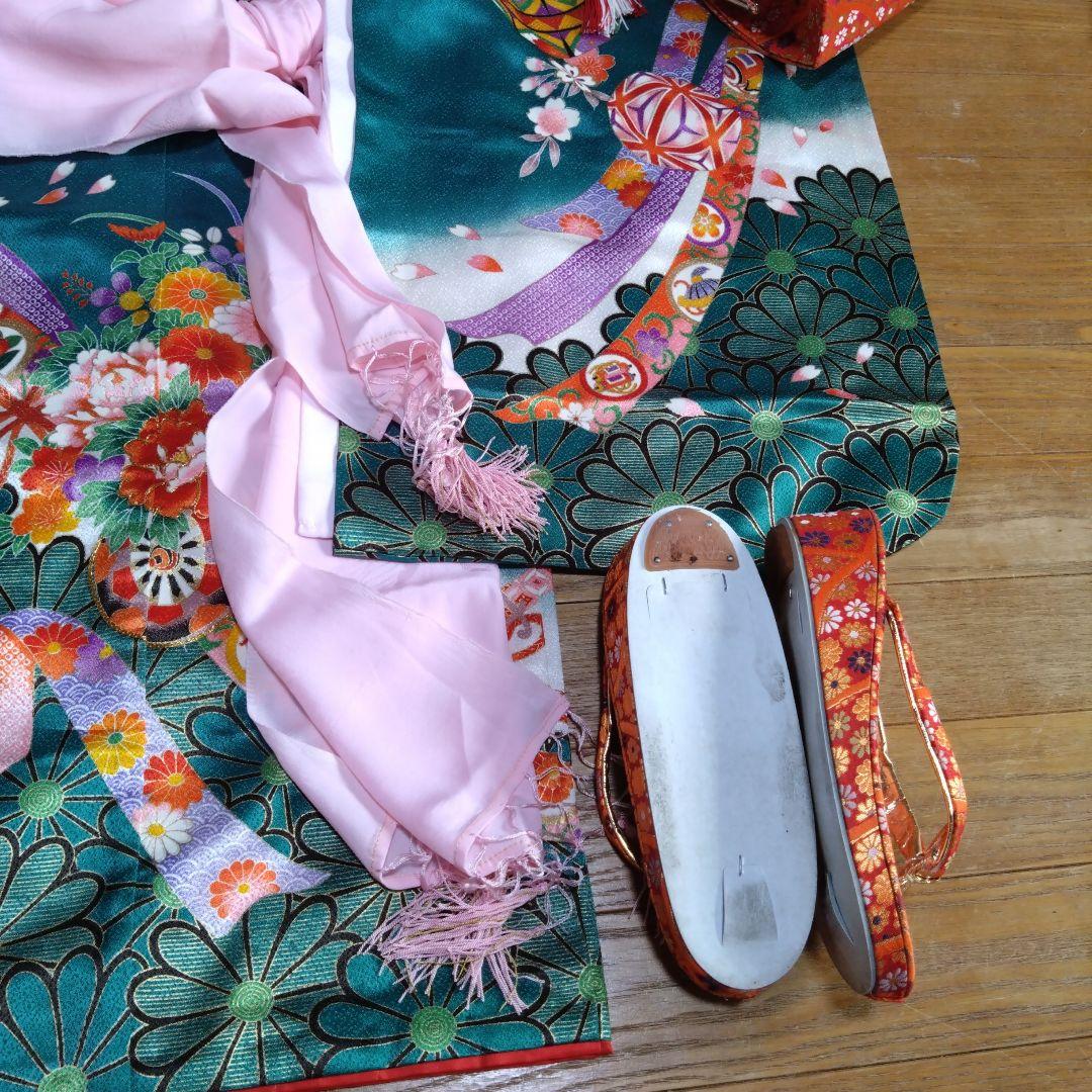 美しい緑七歳★着物帯バッグ草履小物セット★