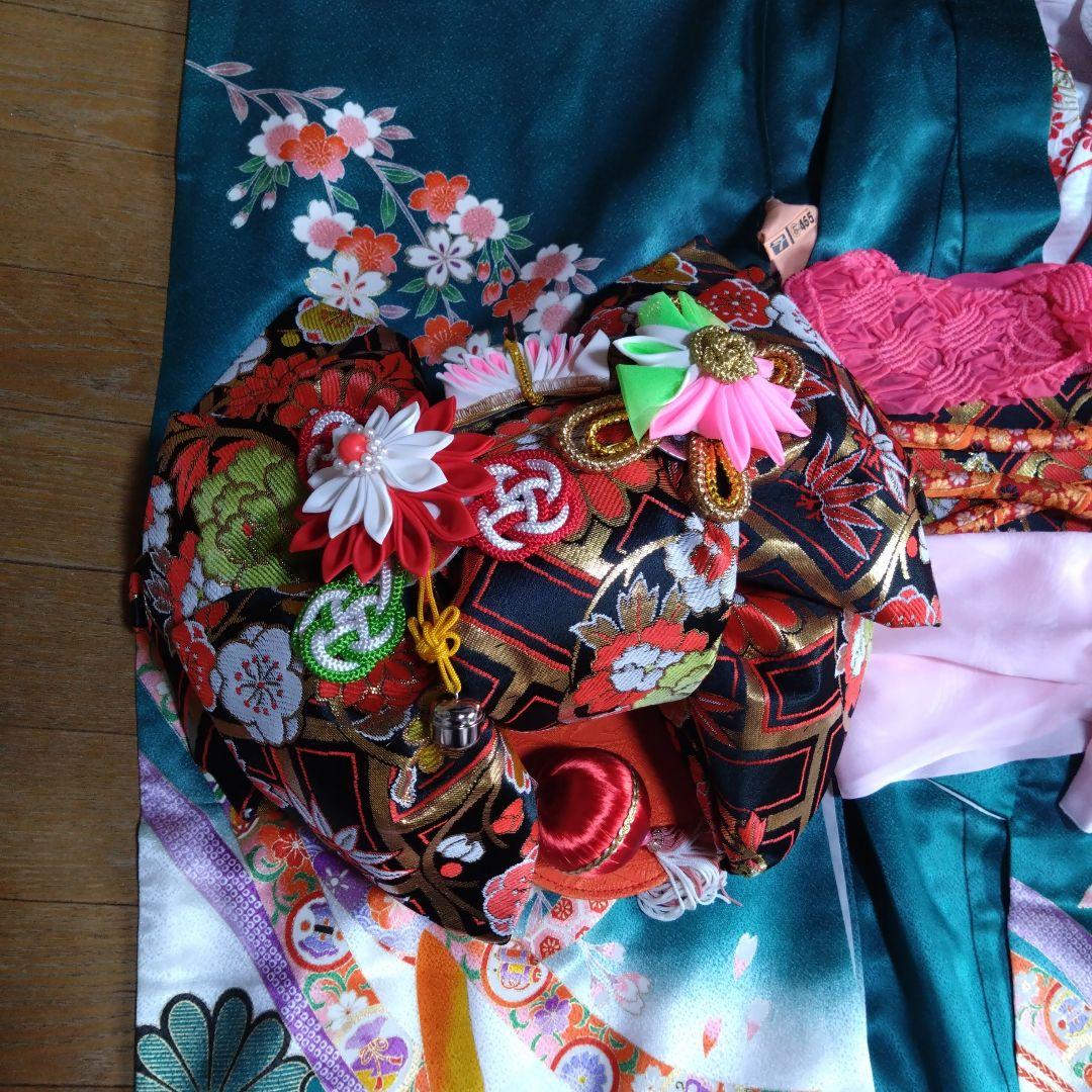 美しい緑七歳★着物帯バッグ草履小物セット★
