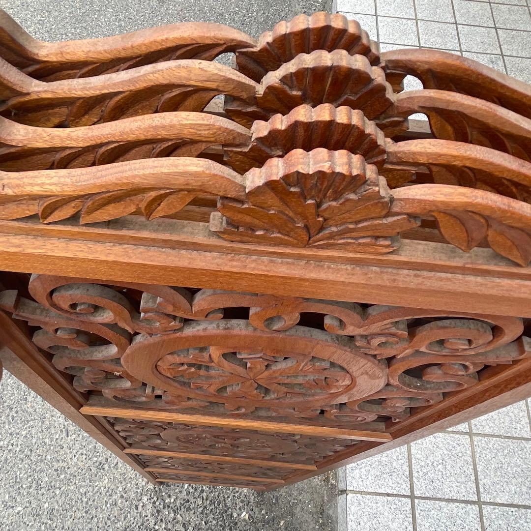 希少 アンティーク木製　 衝立　折りたたみ式　4連　アンティーク　透し彫り