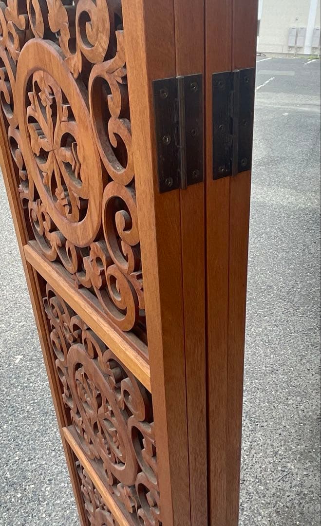 希少 アンティーク木製　 衝立　折りたたみ式　4連　アンティーク　透し彫り