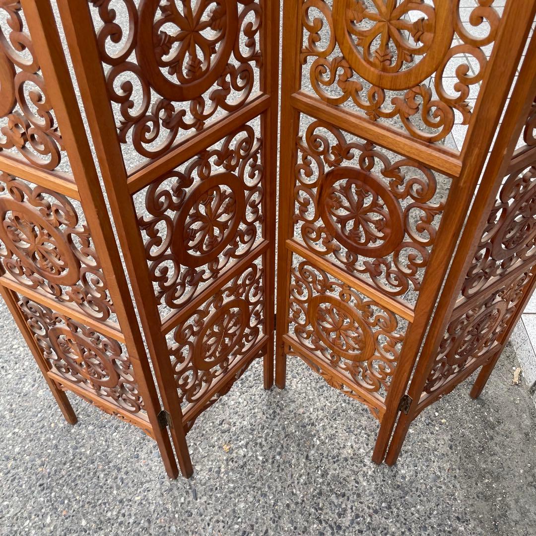 希少 アンティーク木製　 衝立　折りたたみ式　4連　アンティーク　透し彫り