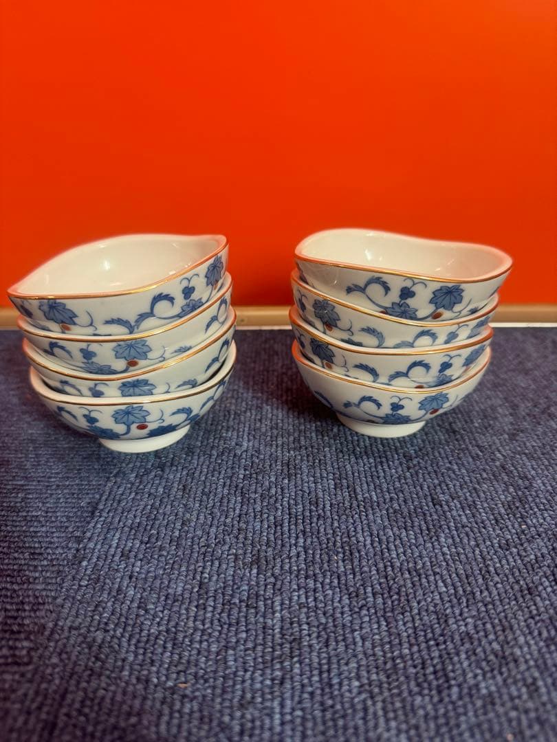 1700 深川製磁　花柄小鉢　8客　8cm 金彩