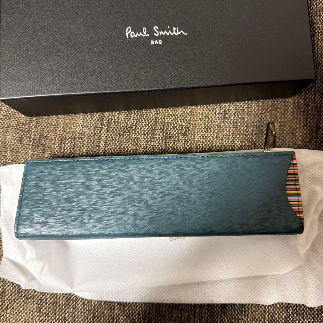Paul Smith 筆箱 青 レザー ストライプ