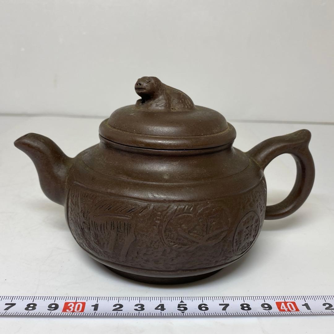 中国古玩　朱泥急須A 幅約17.5㎝　東さ7-1102③