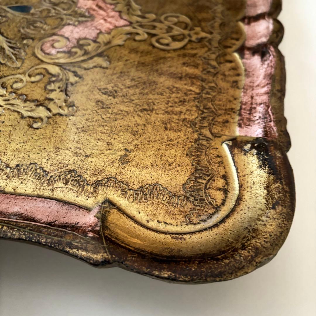 【特大サイズ】イタリア製 ヴィンテージ 木製 トレイ インテリア デスク ピンク