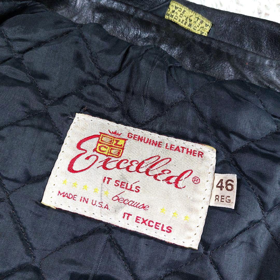 70s 希少 Excelled USA製 ダブルレザーライダースジャケット 46