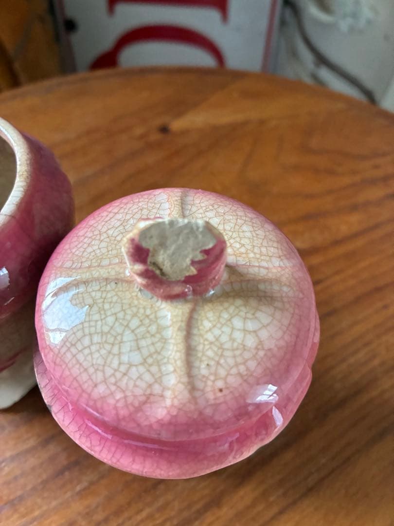 フランス　アンティーク　陶器　キャニスター　バルボティーヌ　ローズ　ピンクCレア