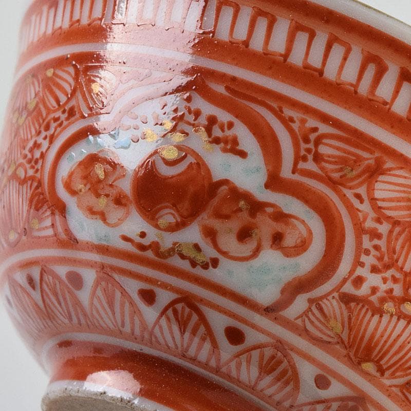 りんぞう　九谷焼　古九谷　赤絵　盃　ぐい呑　三客　時代箱　M　R9325