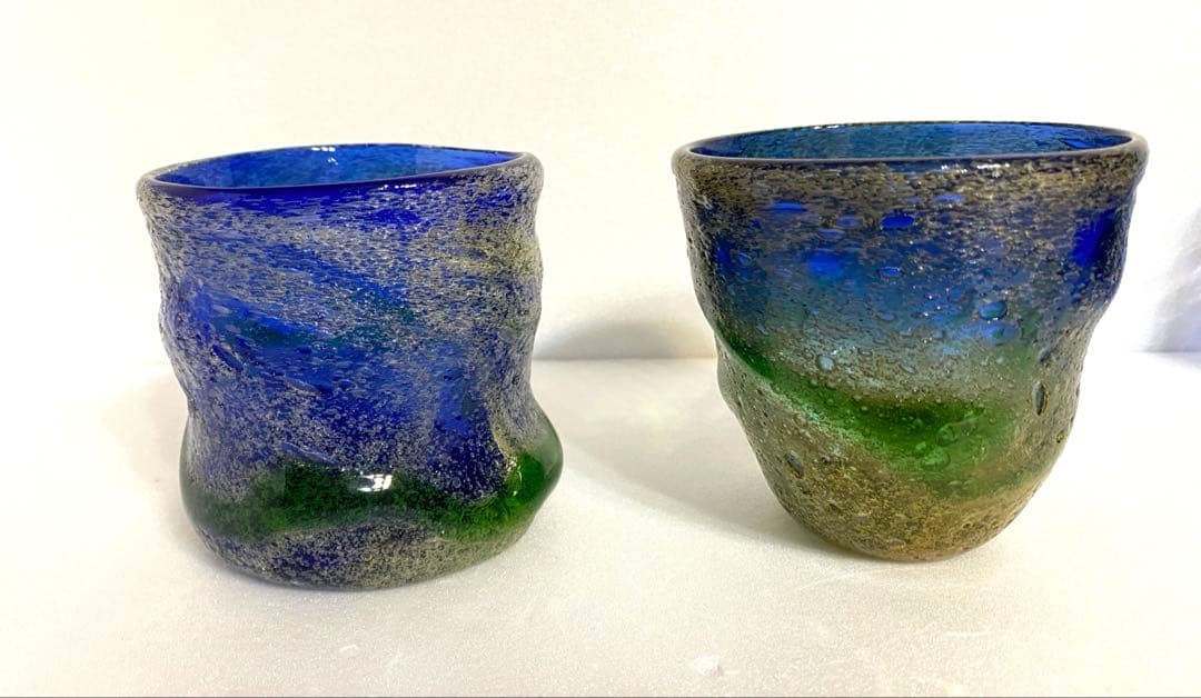 琉球ガラス　稲嶺盛吉グラス　刻印あり2個セット