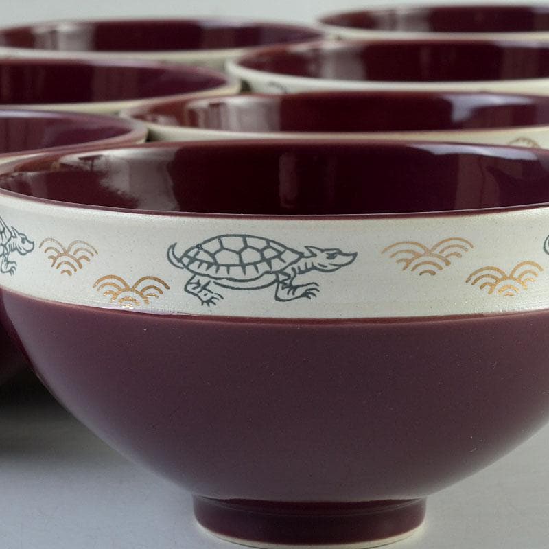 茶道具　瑞穂窯造　紫交趾　五神数茶碗　十客　共箱　V　9505D