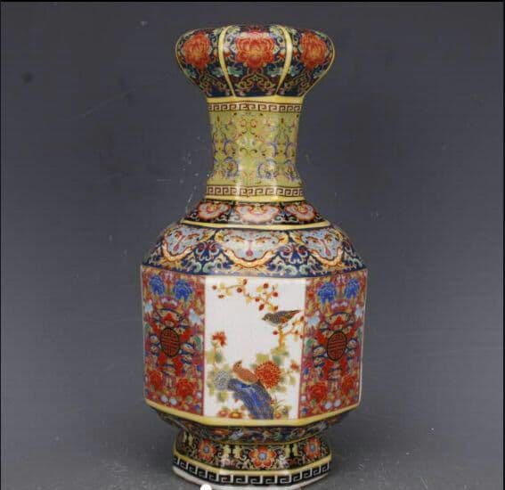 清朝 乾隆年製 エナメル 花瓶 工芸品 磁器 置物 アンティーク コレクショ1